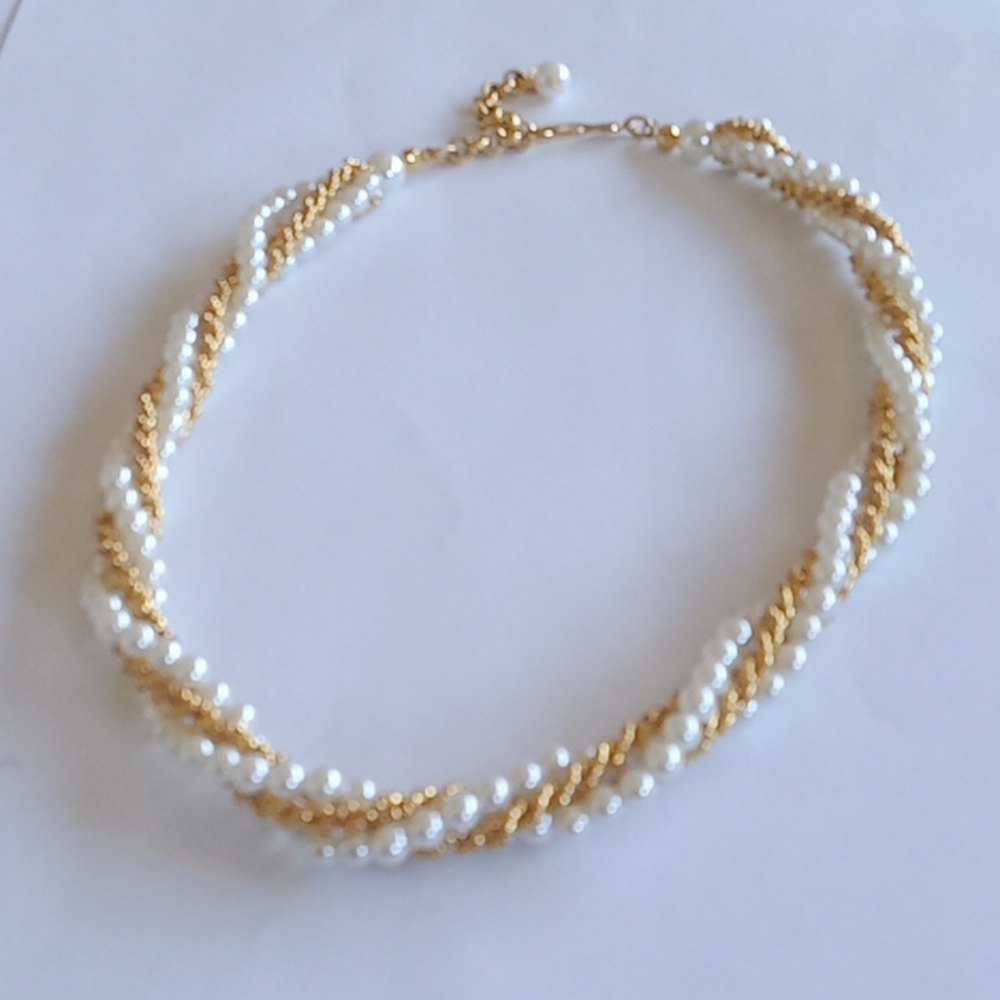 Vintage Napier Pearl and gold tone three strand twist necklace